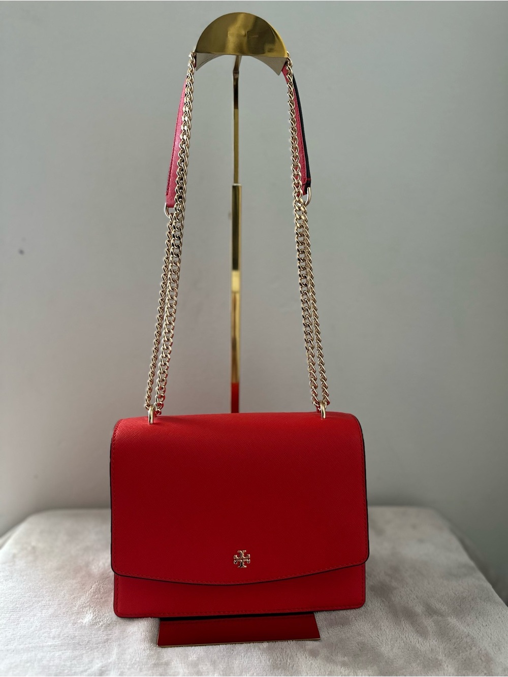 Tory Burch Emerson in bright red with gold straps